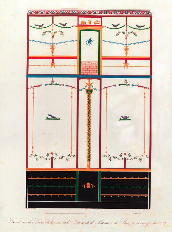 Paroi peinte, relevé aquarellé de Wilhelm Zahn, 1828-1833. Domaine public.