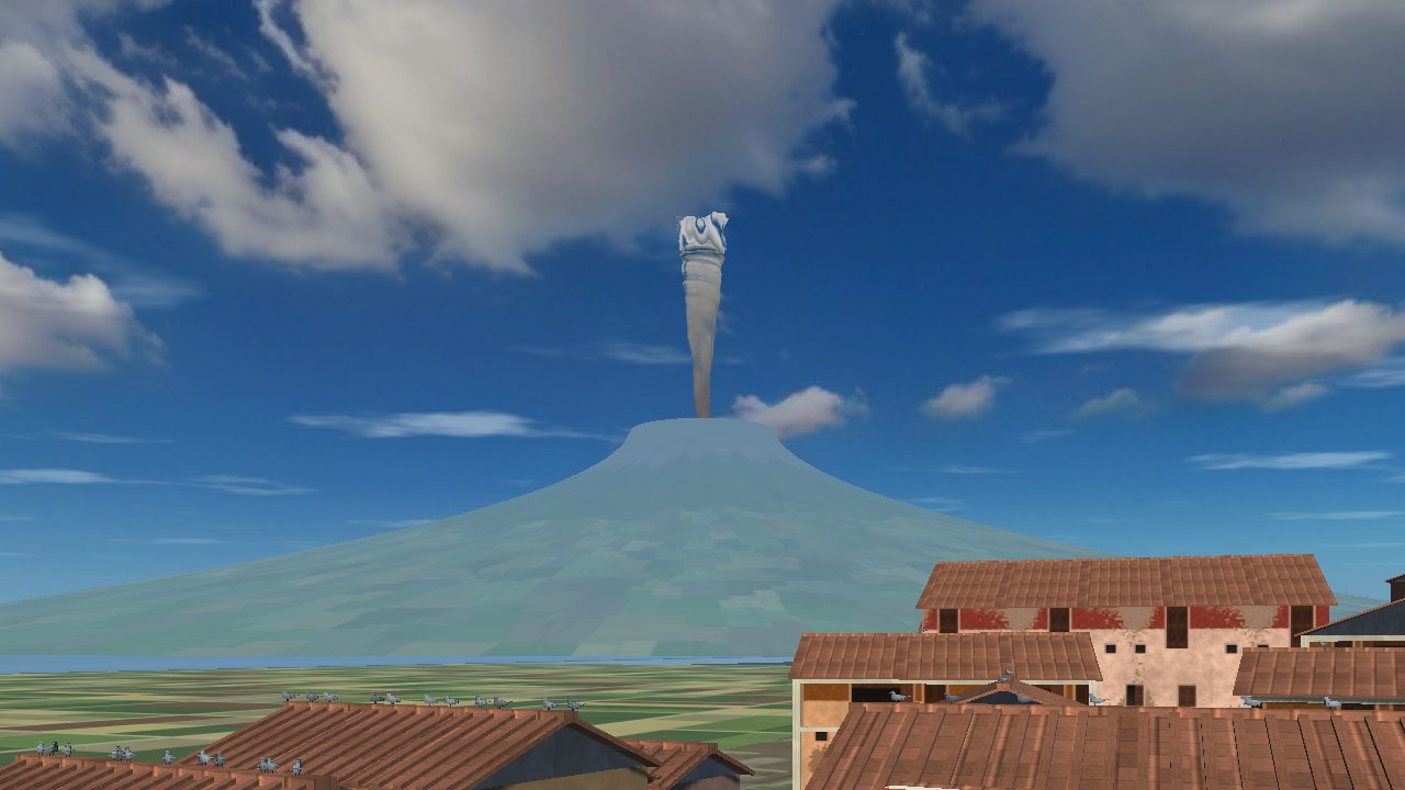 Le Vésuve depuis les toits, et la colonne qui monte. Image de travail.